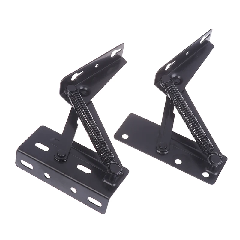1Pair Black Steel Spring Hinge 80 Degree Foldable Lifting Bracket Cabinets Sofa Hinge Lifter Furniture Storage Support Hinges