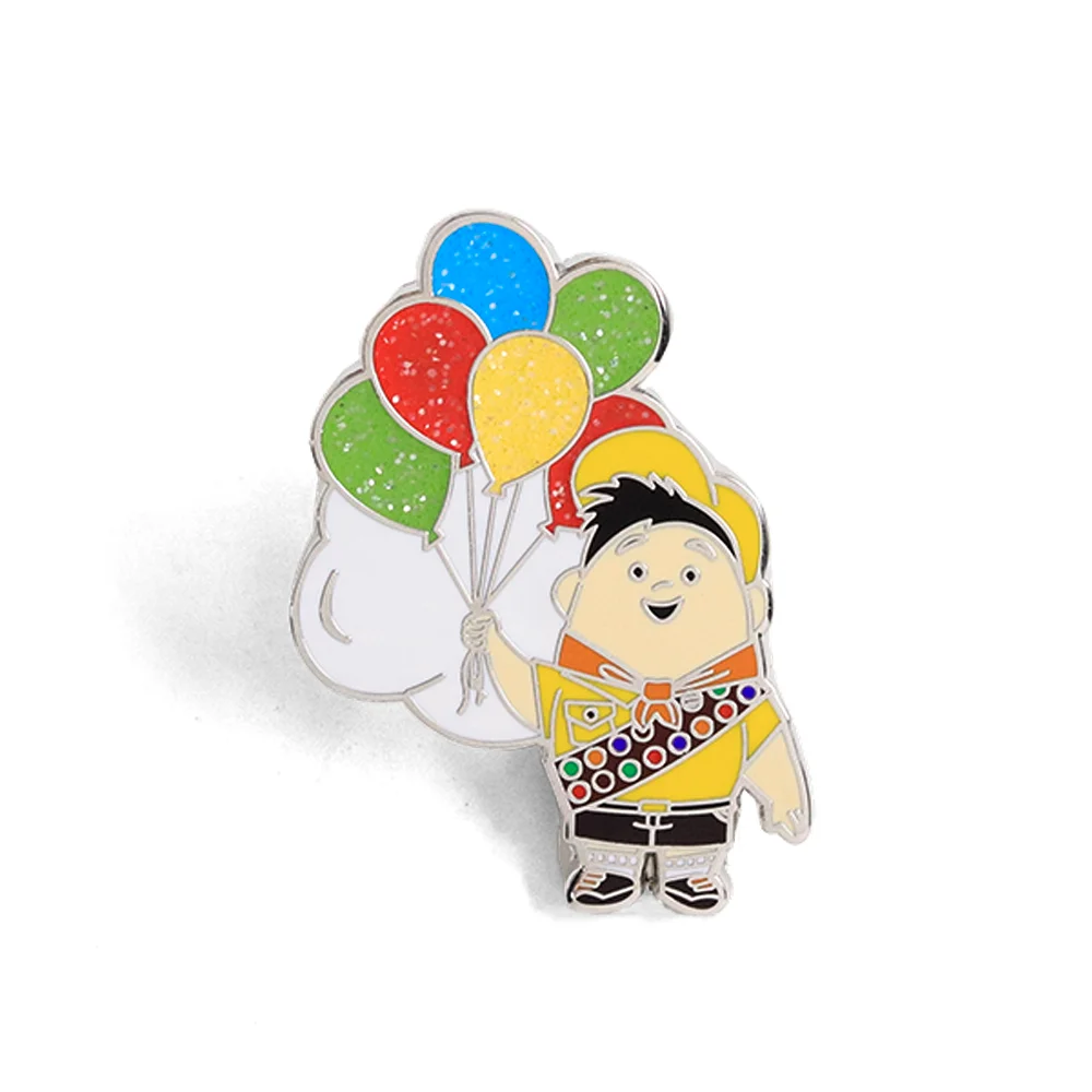 Cartoon-Anime-Charakter-Brosche, glitzernde, bunte Ballon-Fliegender-Junge-Emaille-Anstecknadel, klassisches Anime-Accessoire, Fan-Geschenk – Detail 1