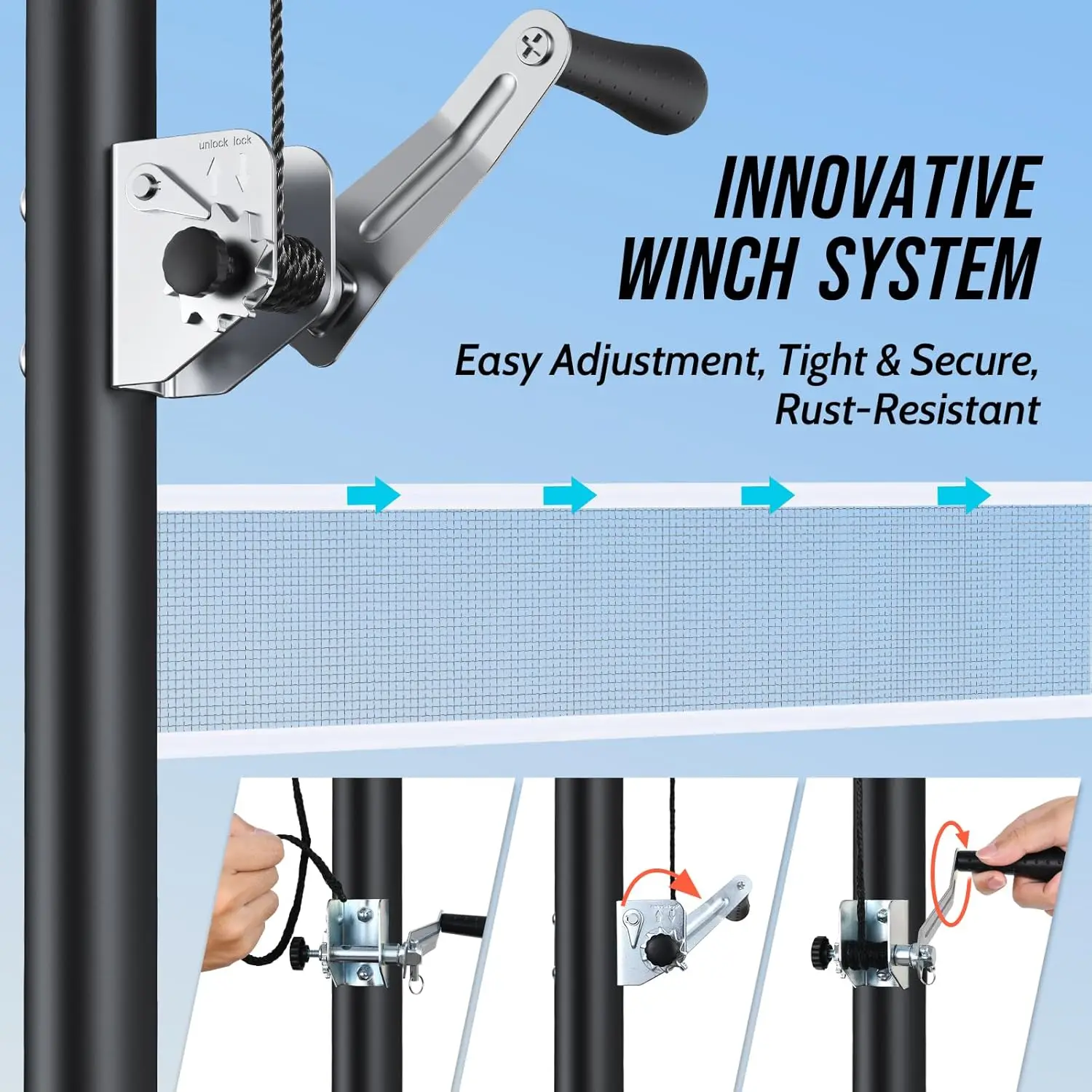 Set da badminton per esterni con rete anti-abbassaggio, 4 racchette, volani e borsa per il trasporto per divertimento in prato o spiaggia