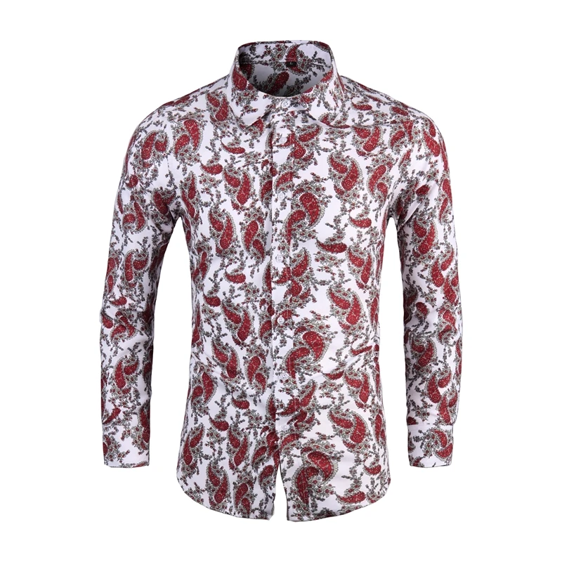 Blusa Elegante Costumes for Men Shirt Long Sleeve Paisley Floral Print Camisas Hawaiana Hombre Casual Vintage Korean Men Shirt