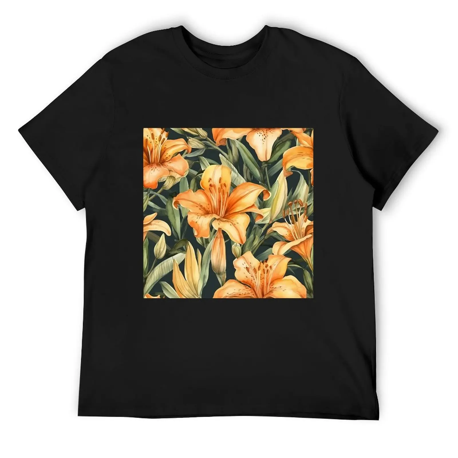 

Orange Daylilies Day Lilies Watercolor Pattern T-Shirt cheap stuff topping anime t shirts tops plain t shirts men