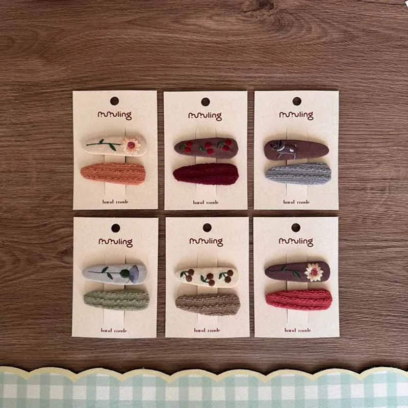 

Детские заколки для волос с вышивкой в китайском стиле, боковые заколки с цветочным принтом, заколки с челкой, тканевые заколки для девочек, аксессуары для волос BB