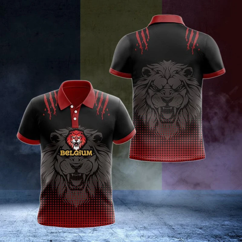 Custom Name Belgium Flag Lion Graphic Polo Shirt Summer Casual Unisex Pullover Loose Cool Jersey Oversized Short Sleeve Tops