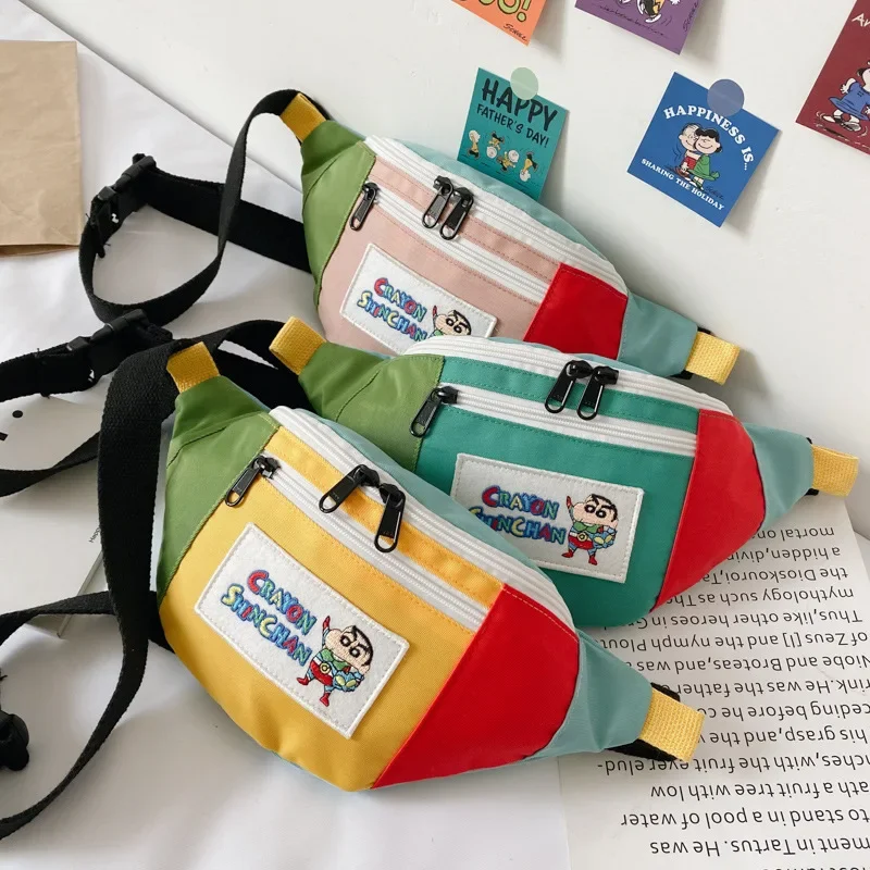 Kawaii Crayon Shin-Chan กระเป๋าคาดหน้าอกไนลอนสําหรับเทรนด์แฟชั่นลําลองกระเป๋าสะพายการ์ตูนสําหรับกีฬากลางแจ้งกระเป๋าสะพายข้างอเนกประสงค์