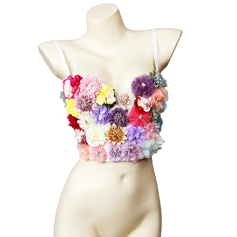 2024 Summer Flowers Vest Corset Sexy Women Ladies Cropped Tops Carnival Night Club Party Wedding Push-Up Bra Hotsweet Crop Top