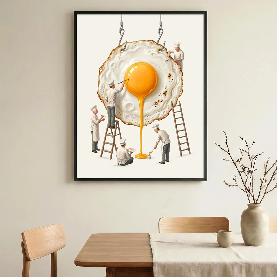 Whimsical Surreal Miniature Chef Wall Art Prints Burger Ice Cream Pastry Canvas Posters Funny Food Art for Kitchen Home Decor