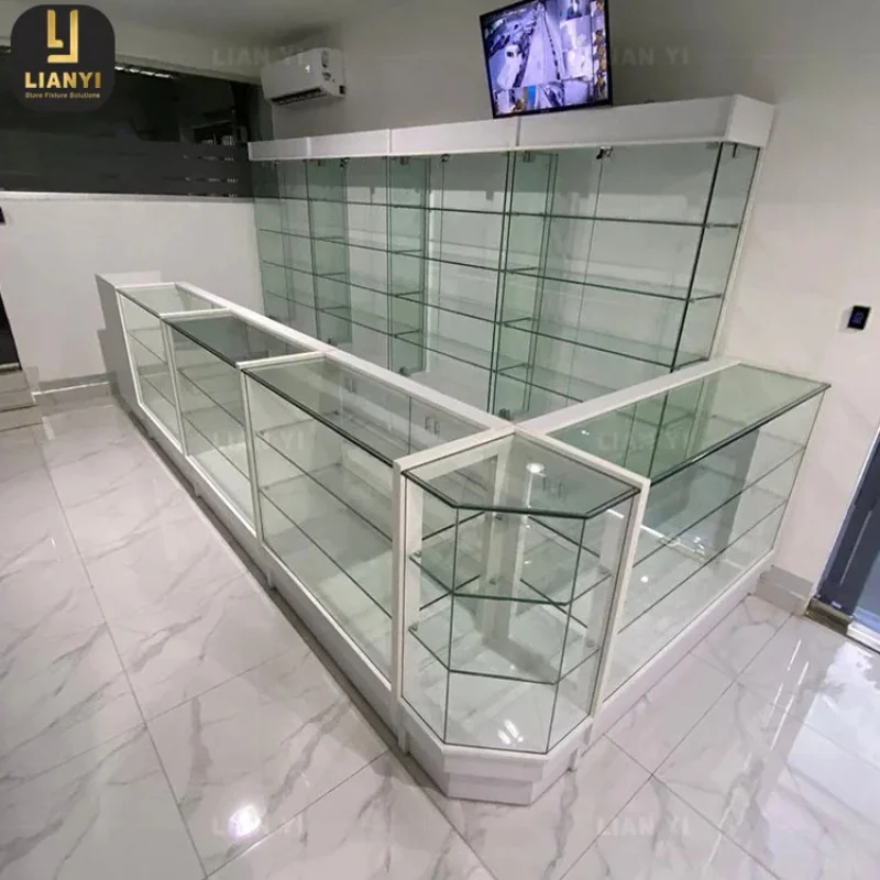 custom.Full-view glass display cabinet retail stores, medical cabinet design, wall-mounted pharmacy displa