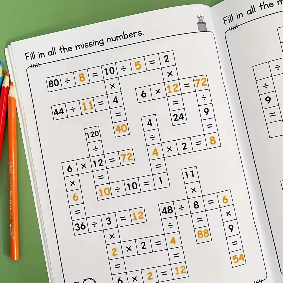 Image 7: Cahier d'exercices Montessori pour enfants sur les puzzles de mots croisés mathématiques 5-8, Addition, soustraction, multiplication, division