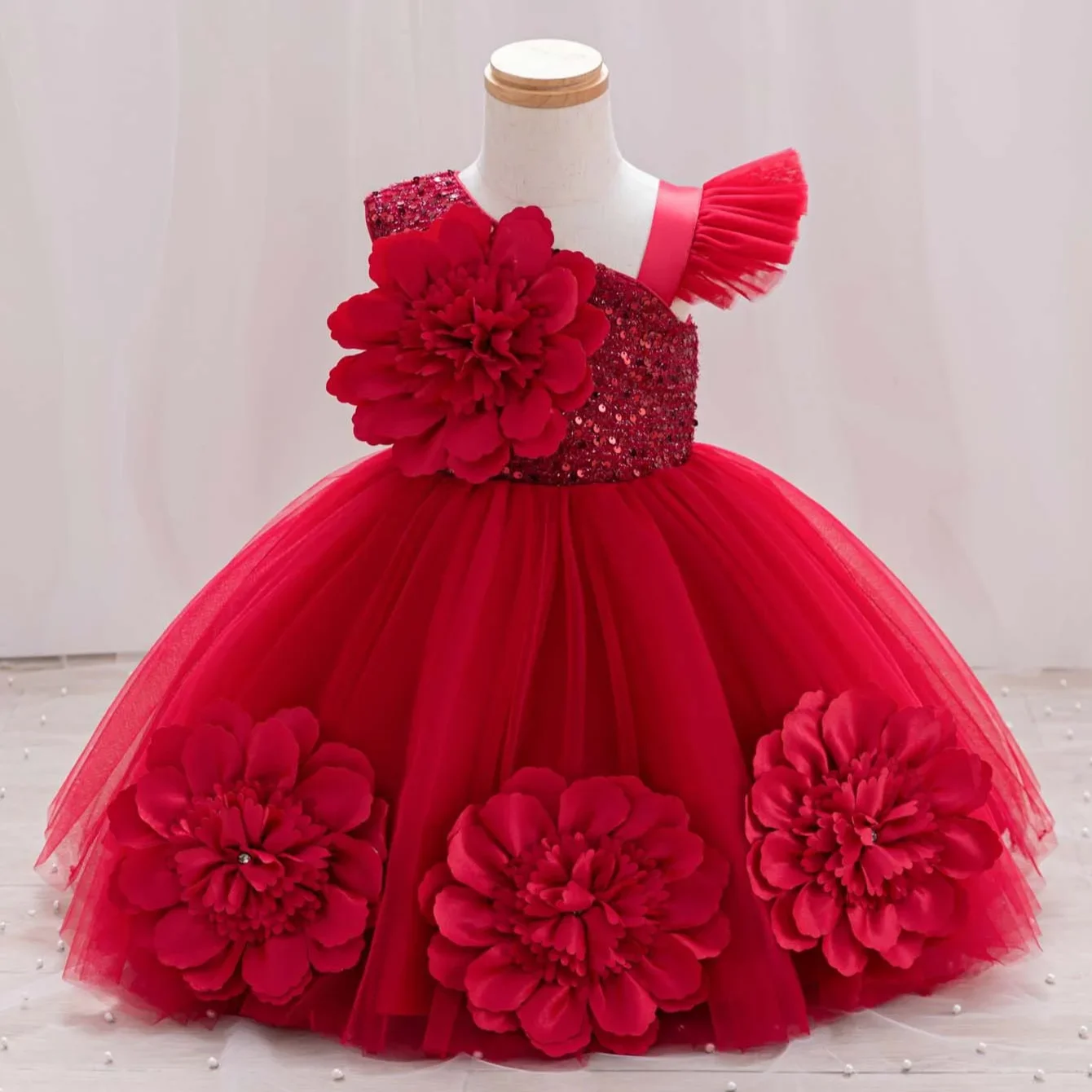 Toddler Girls Princess Dress Summer Party Mesh Super Bow Sequins Tulle A-line Ball Gown 1-6 Years Kids