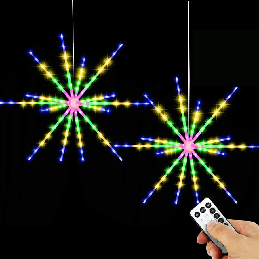 Tirvose-Pendurado Exploding Star Firework String Light 112LED, alimentado por pilhas, luzes de Natal, guirlanda para festa, decoração do pátio