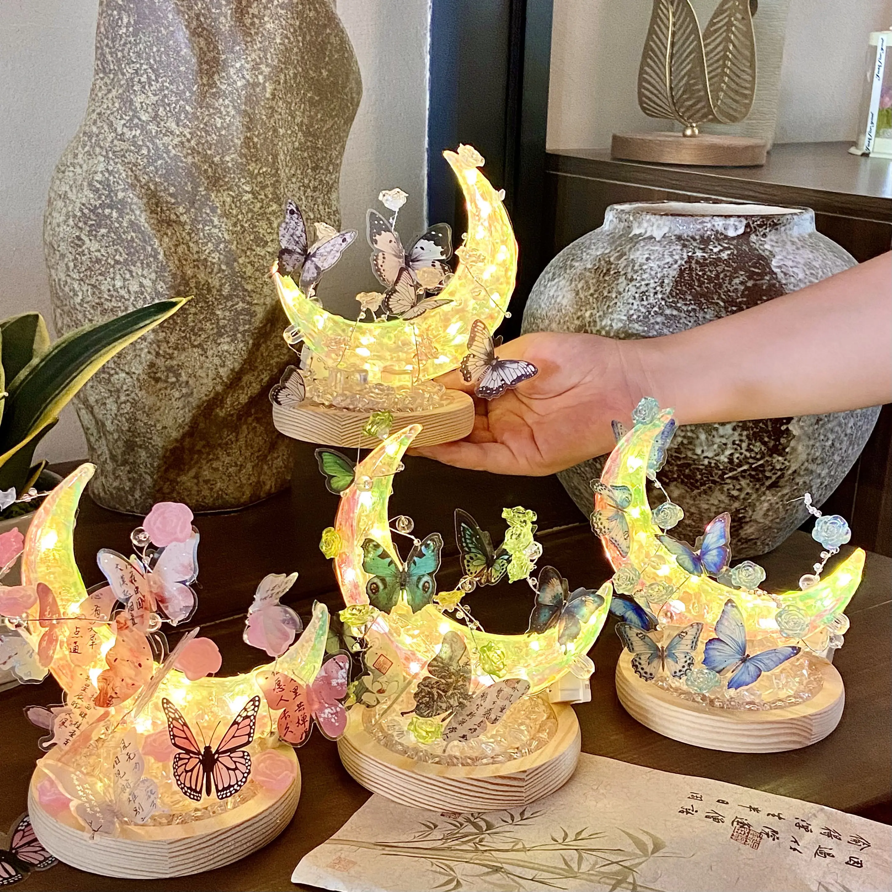 Niche creative design DIY ambient light dream butterfly moon flower light bedroom warm and romantic decoration
