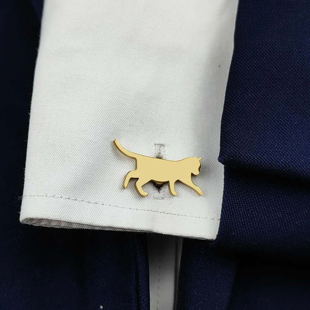 316L Stainless Steel Plated 18K Gold Walking Cat Cufflinks Animal Nature Suit Business Men Metal Jewelry Gift