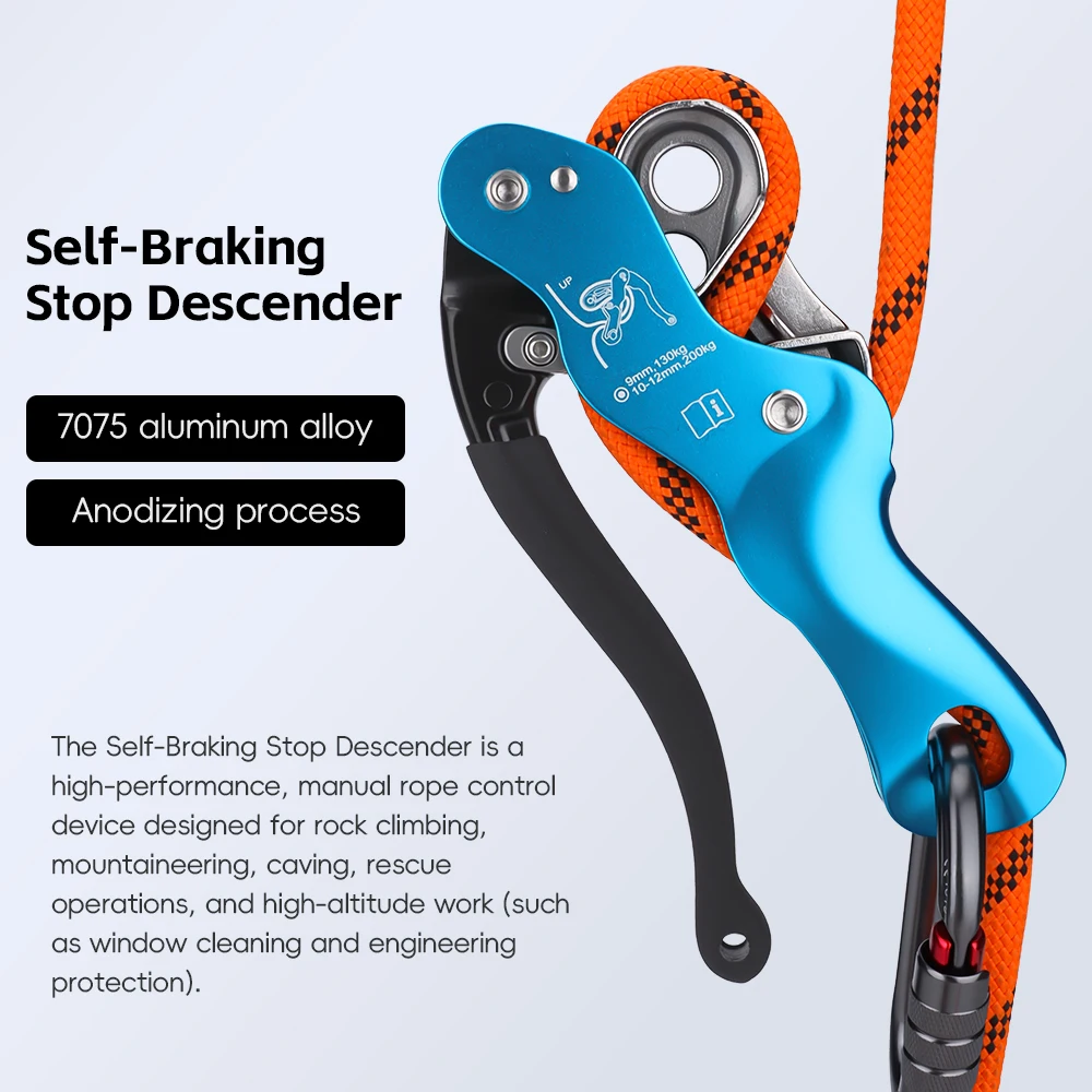 Customzied Outdoor Rock Climbing Descend Device Stop Handle-Control Abseiling Device Downhill Descender Rappelling SRT Tools