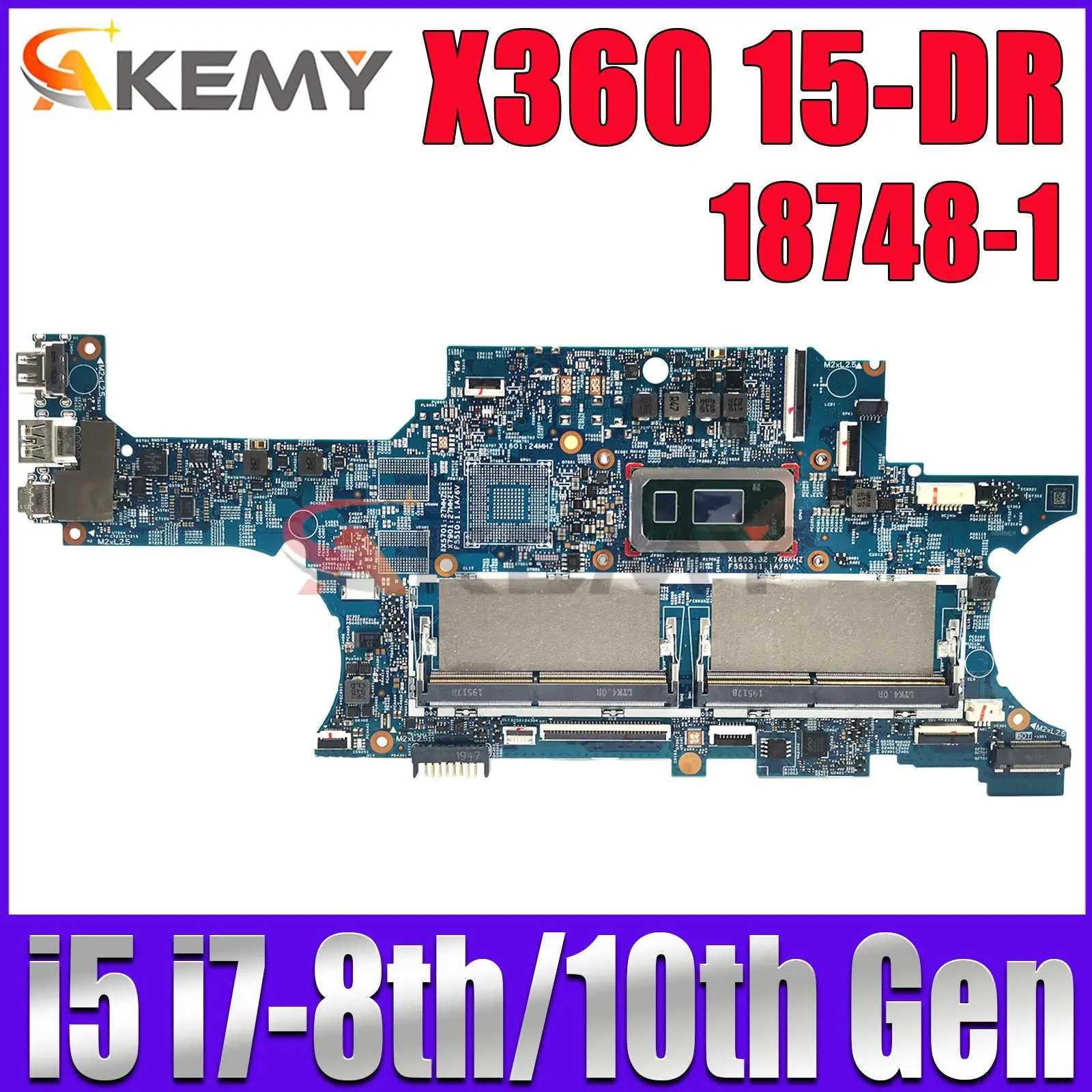 

For HP X360 15-DR 15T-DR TPN-W142 Laptop Motherboard 18748-1 with I5 I7 8th/10th Gen CPU MX250 4G DDR4 Notebook Mainboard