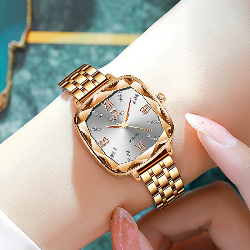 

Women Watch 2022 Square Rose Gold Ladies Wrist Watch For Female Clock Stainless Steel Women Watch Brand Luxury relogio feminino