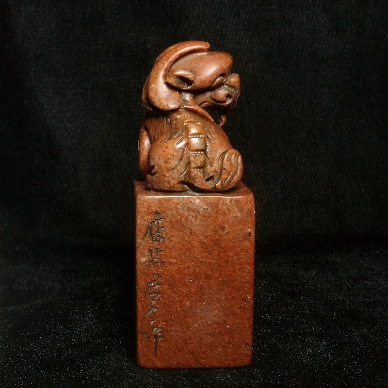 Old 100% Natural Chinese Shoushan Stone Hand Carved Beast Statue Seal H 11 CM