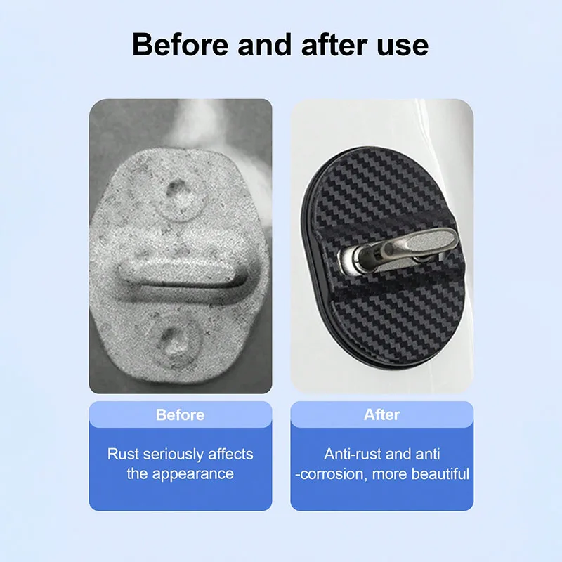 4 قطع من أغطية قفل الأبواب المصنوعة من ألياف الكربون - ممتصة للصدمات، تقلل الضوضاء، مقاومة للمطر، سهلة التقشير واللصق مناسبة لسيارات السيدان/الأشعة فوق البنفسجية