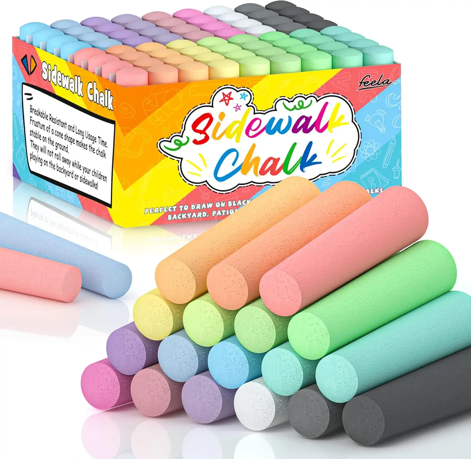 

Jumbo Sidewalk Chalk Set for Kids, 72 Pack 18 Colors Non-Toxic Outdoor Drawing Chalk with Cone Shape