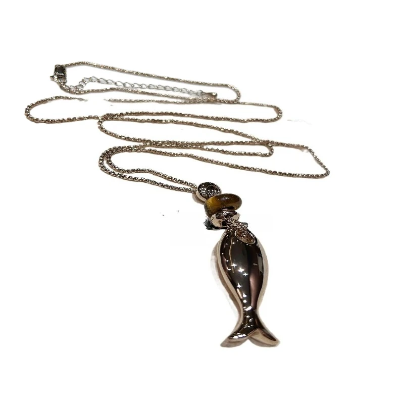 

Niche design fish-shaped pendant necklace women's natural tiger's eye stone retro temperament sweater chain