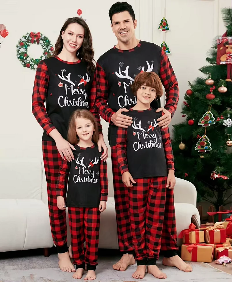 2025 Xmas Matching Family Pajamas Dear Merry Christmas Print Pjs Adult Child Sleepwear Set Baby Jumpsuit+Dog Clothes