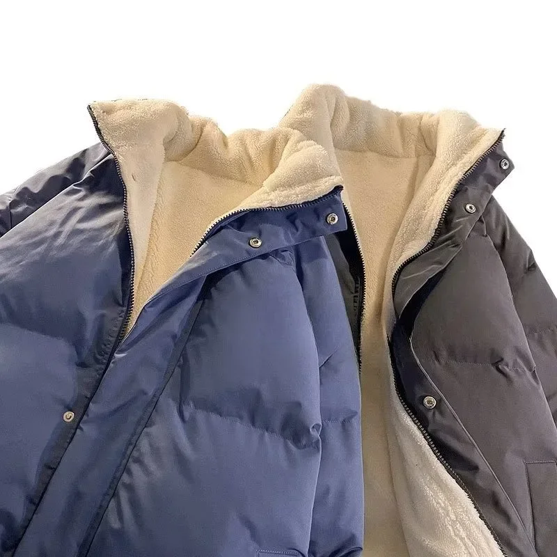 Chaqueta caqui de doble cara para mujer, abrigo de lana de cordero blanco para invierno, abrigo Reversible cálido y grueso de felpa para hombre, Parka cómoda para invierno