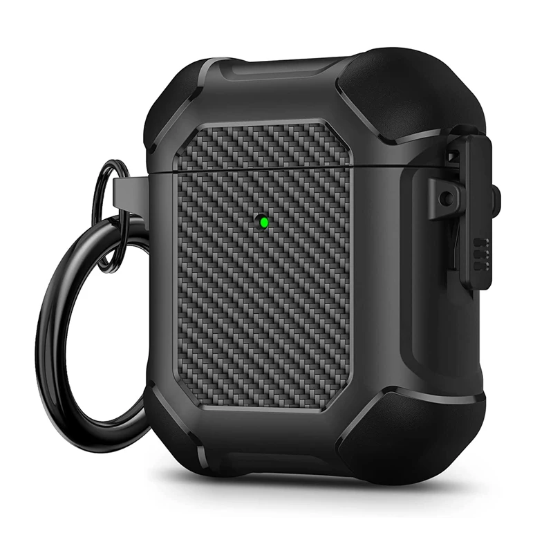 Carbon Fiber Secure Lock Clip Case para Airpods Pro, Full Body Shockproof Bluetooth Fone de ouvido, caixa de carregamento Airpods 1, 2, 3