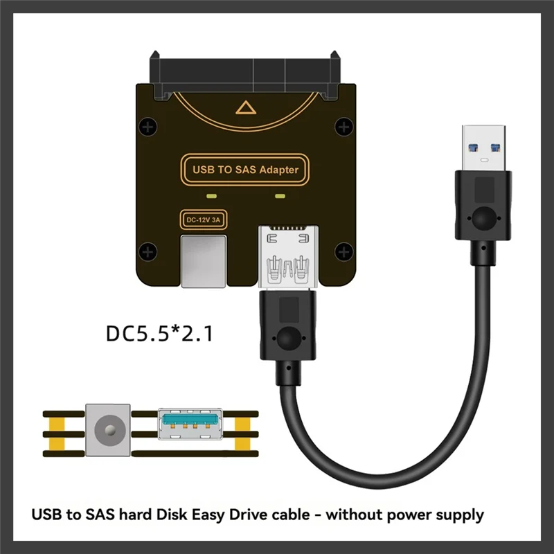 C9-SAS 29Pin SFF-8482 To USB 3.0 Adapter With Chipset And Power Port(12V/3A) For Hard Disk Drive Raid 5Gbps Without Power Supply