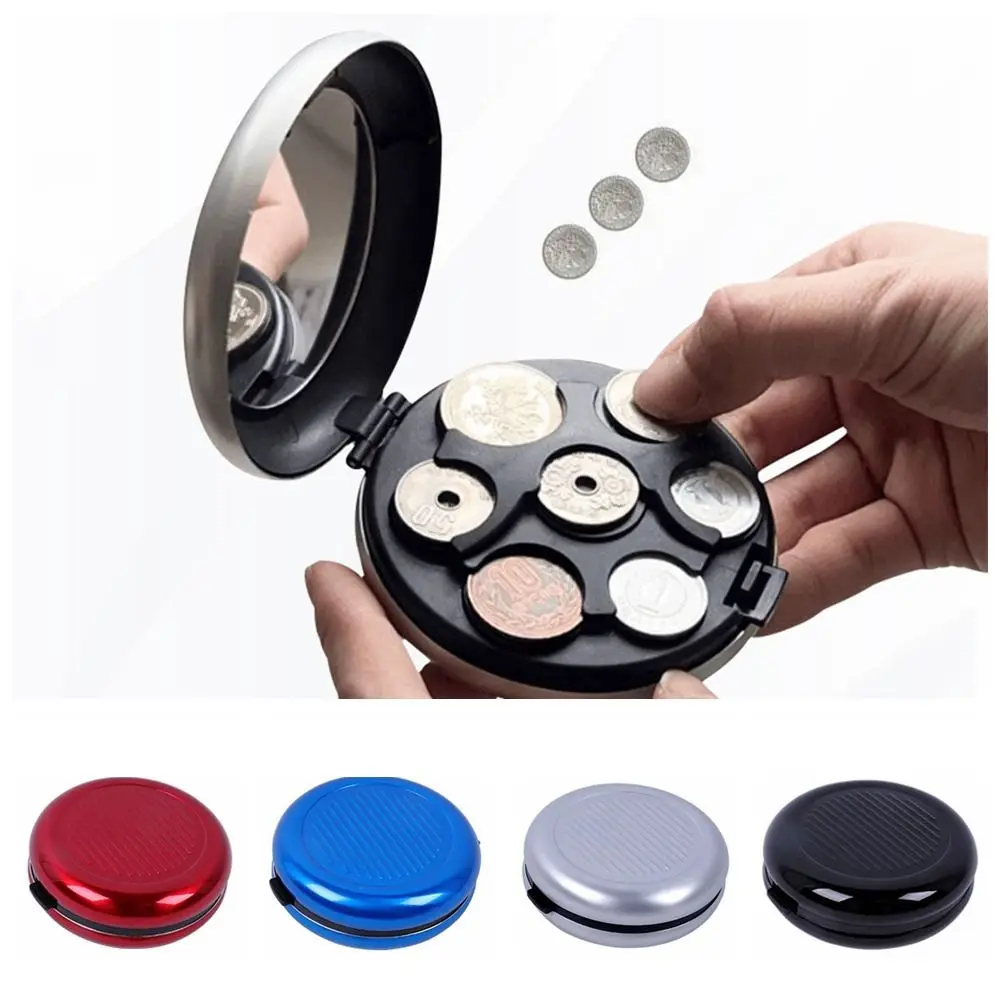 Portable Round Shape Coin Storage Box Aluminum Plastic Coin Holder Wallet Coin Storage Case Daily