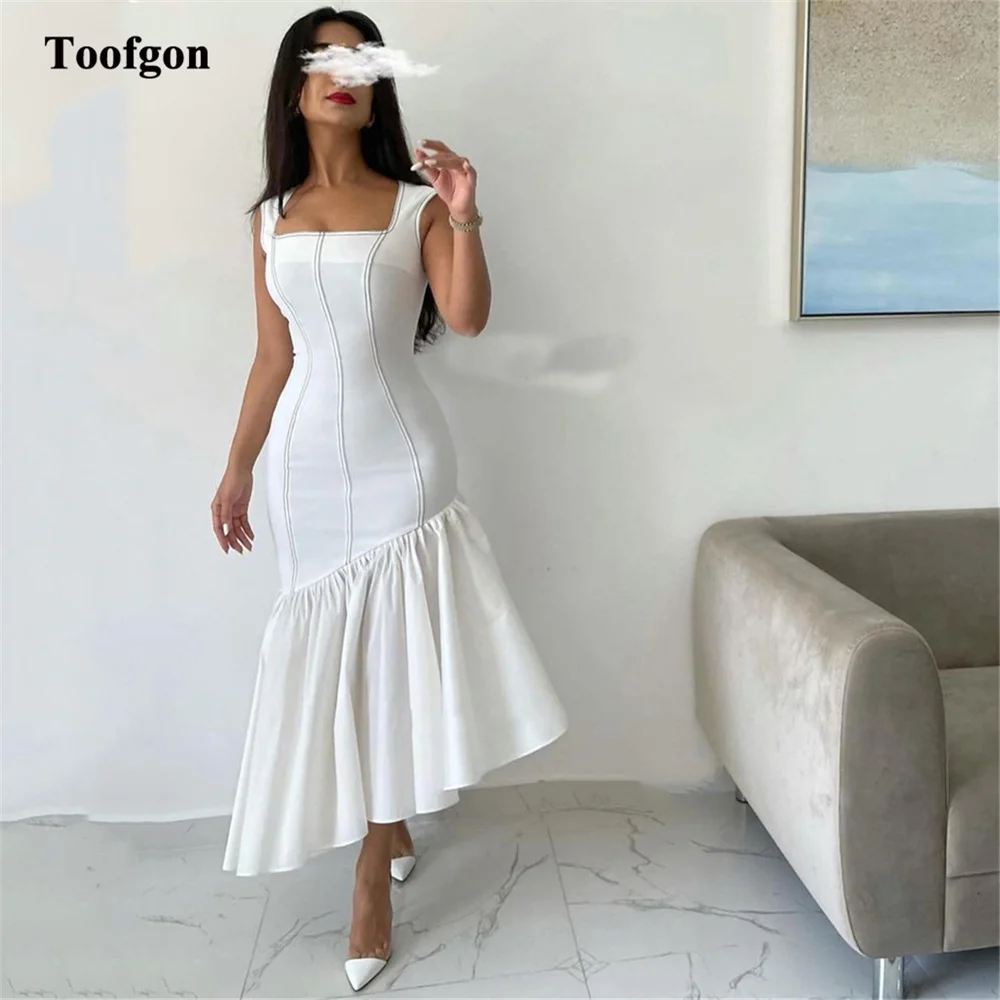 Toofgon Vintage Short Wedding Dresses Saudi Aranic Mermaid Wedding Gowns Tea-Length Bride Formal Prom Party Dress Women Wear