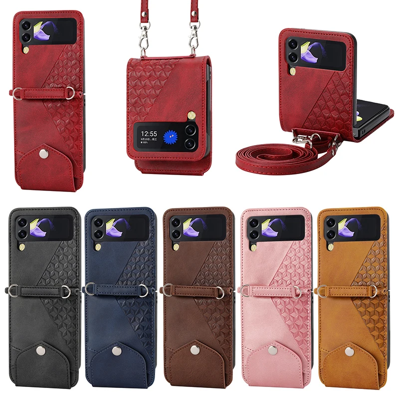 Ebesfous Crossbody Bag for Samsung Galaxy Z Flip 6 5 4 3 Card Bag Phone Cover for Galaxy Z Flip6 Flip5 Flip4 Wallet Leather Case