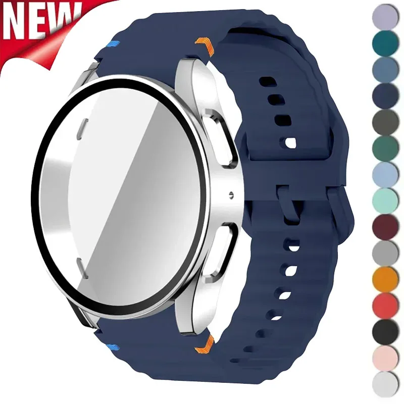 

Чехол + ремешок для Samsung Galaxy Watch 7, 6, 5, 4, 40 мм, 44 мм, силиконовый браслет, защитная пленка из закаленного стекла, чехол-бампер