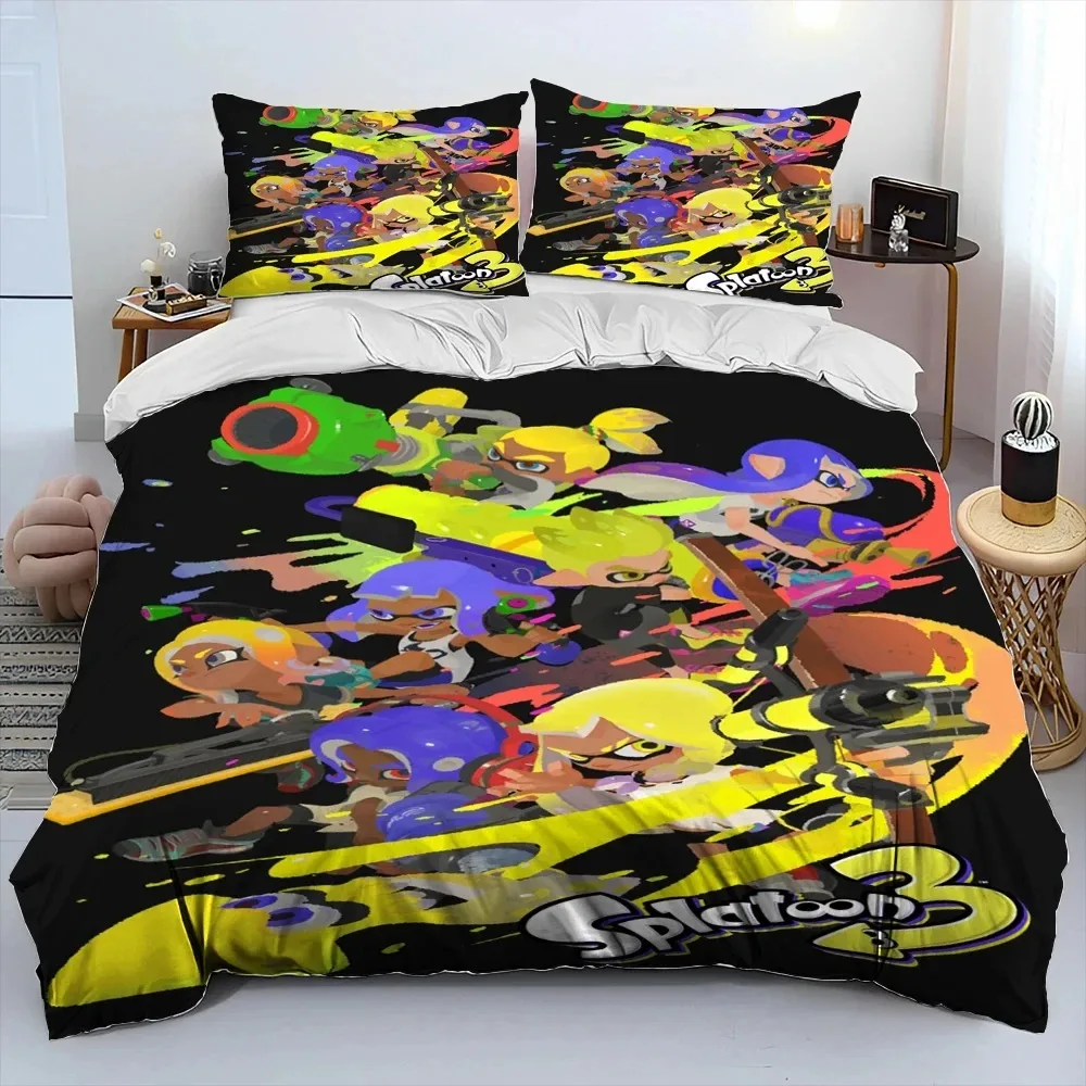 3D Print S-Splatoon Cartoon Bedding Set Duvet Cover Bed Set Quilt Cover Pillowcase Comforter king Queen Size Boys Adult Bedding