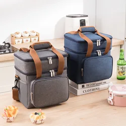 Double Layer Crossbody Lunch Bags Large Capacity Cooler Thermal Insulation Picnic Food Beverage Bag Outdoor Ice Bag Travel Bag