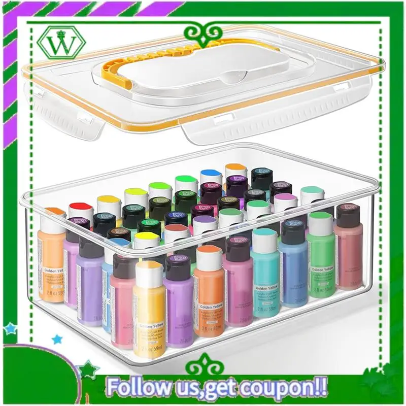 

Reliable-Acrylic Paint Storage Box For 2 Fl. Oz Acrylic Paints, 48 Bottles Capacity, Brushes Craft Organizer With Handle