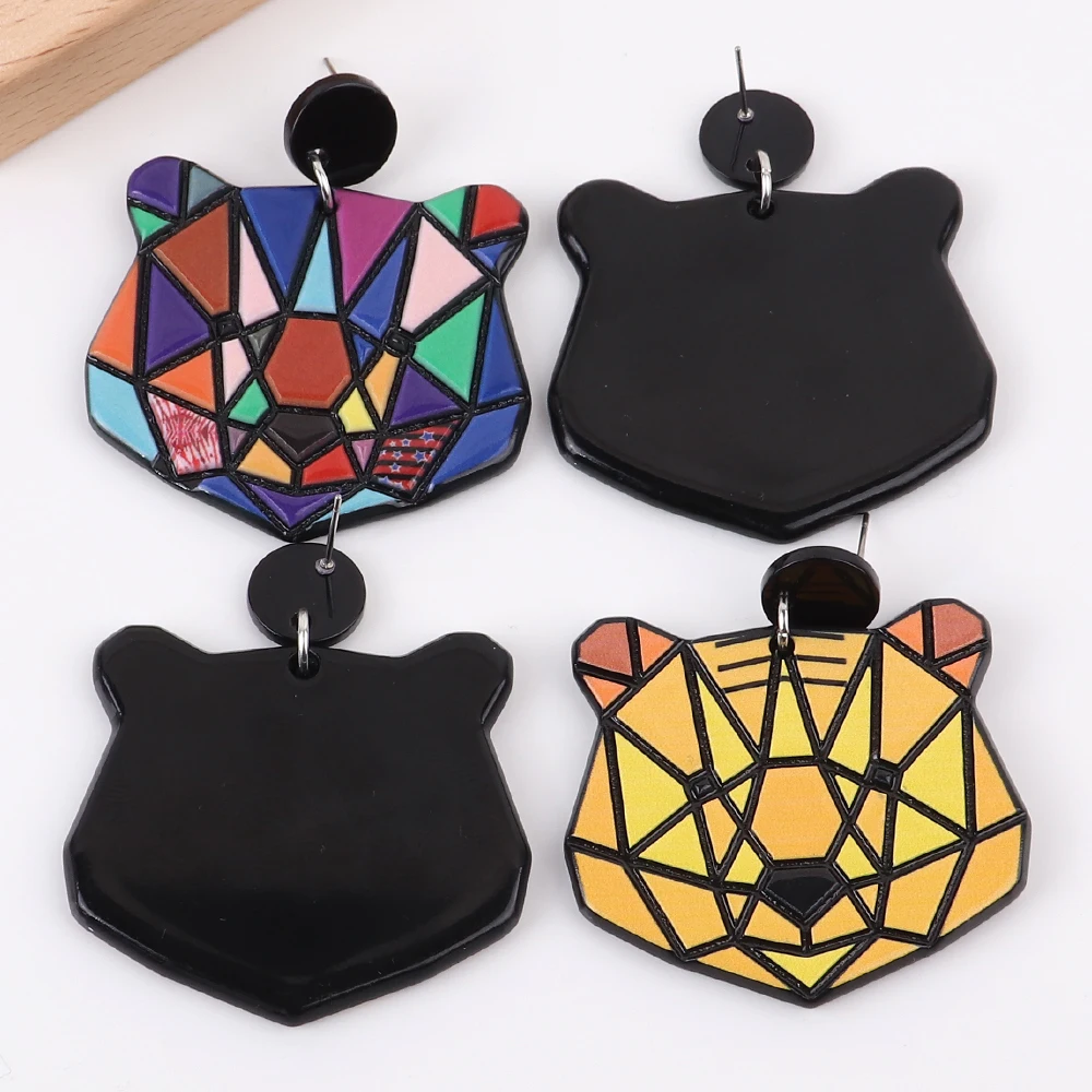 New Colorful Geometric Spliced Bear Acrylic Drop Earrings for Women Cute Cartoon Large Animals Dangle Earring Fashion Jewelry