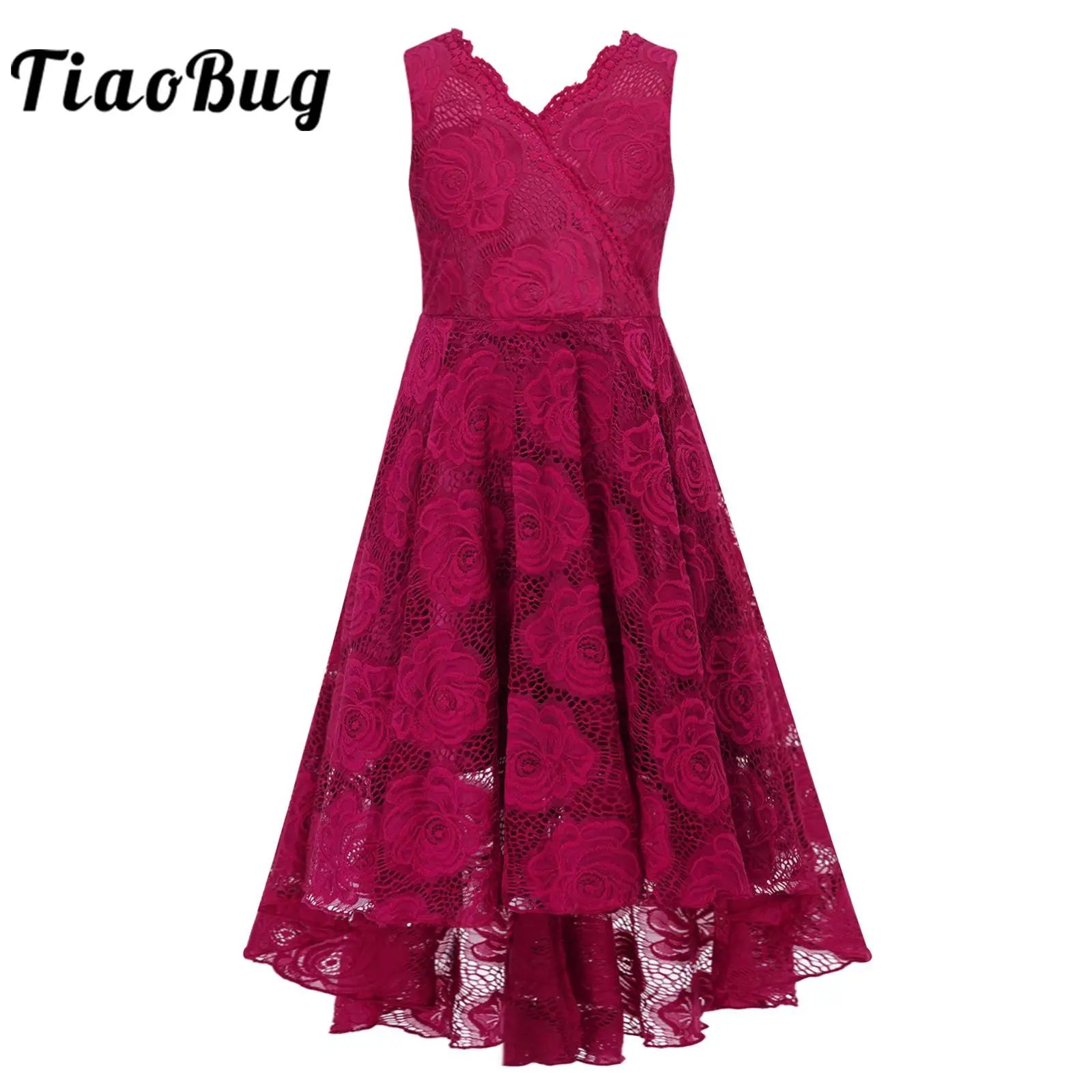 Teens Girls Elegant Dress Floral Lace Sleeveless Kids Vestidos Wedding Party Dress for Bridesmaid Girls Holy Communion Dresses