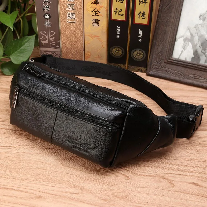 

Genuine Leather Waist Pack Sling Chest Bags for Men Cell Phone Case Travel Male Real Cowhide Purse Hip Bum Belt Fanny Bag