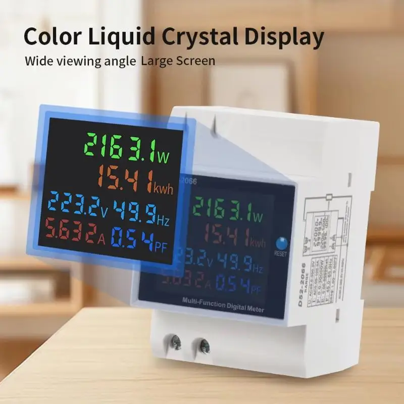 D52-2066 6IN1 Din Rail AC Monitor Digital Display Voltage Current Power Meter for Construction Site Electrical Testing