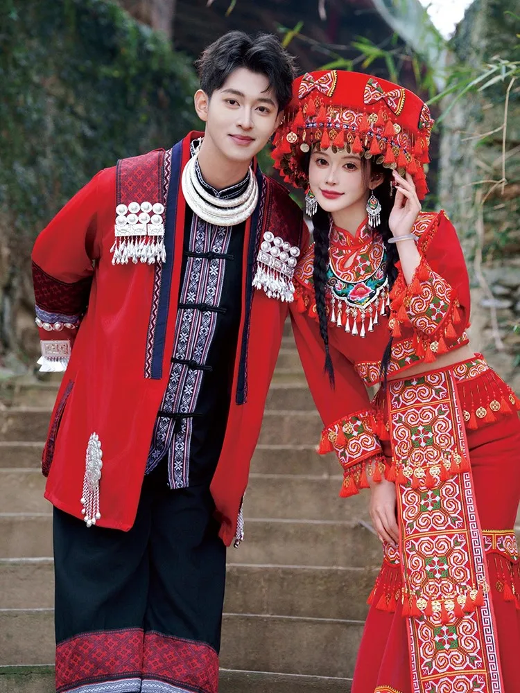 Ethnic costumes for women exotic red wedding dresses couple sets travel photography