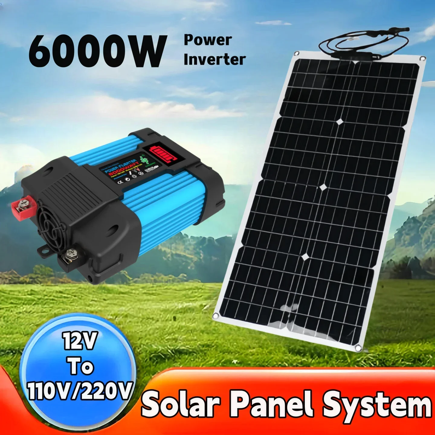 

2000W Solar Energy System 6000W Solar Panel Inverter 12V-110V/220V Glass 12V Battery Charging Controller For Home/Outdoor Use