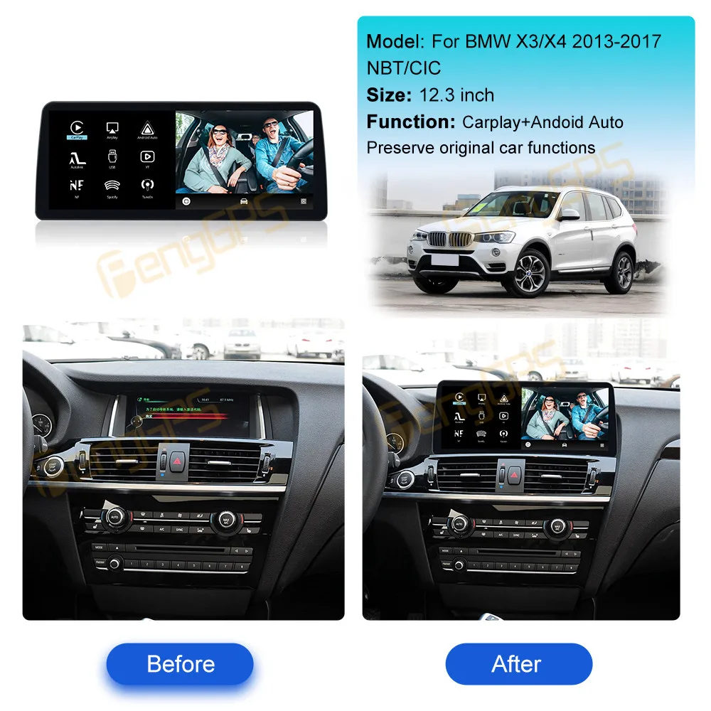 12.3 Inch Touching Screen Linux Display Car Multimedia Player For BMW X3 X4 NBT CIC 2013-2017 GPS Carplay Head Unit