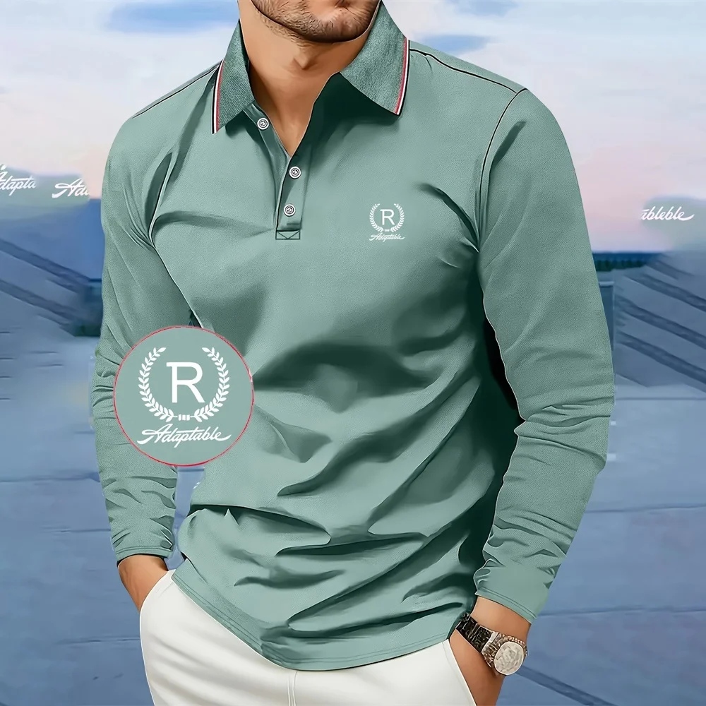 Fashion Outing Breathable Men's Casual Long Sleeve Polo Shirt Comfortable Fit Graphic Print with Solid Color Men's Golf Shirt