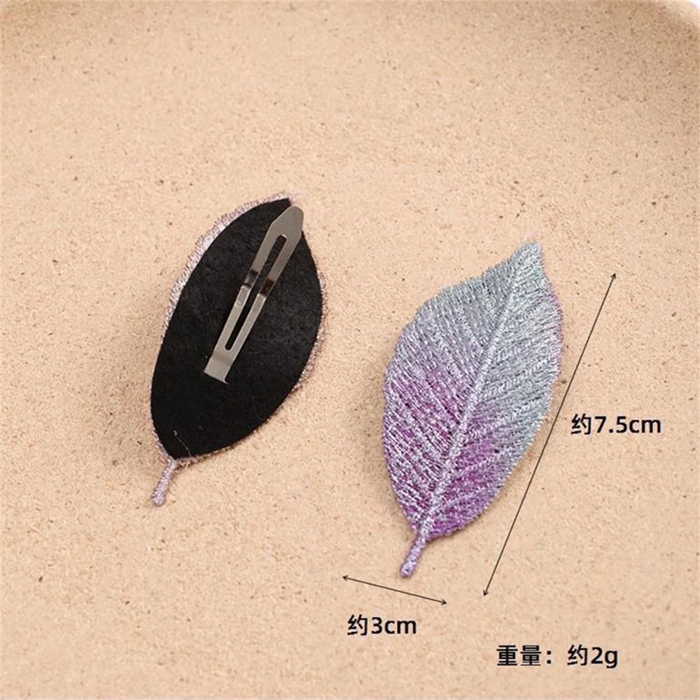 Elegant Embroidered Leaf Hair Clips Women Broken Hair Pins Gradient Color BB Clips Side Bangs Barrettes Hair Accessories