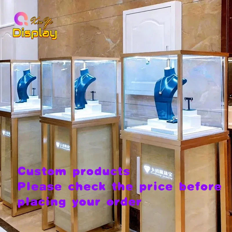 custom.Luxury Elegant Jewelry Display Tower Glass Top Branding Area LED Lighting Eco-Friendly Recyclable Jewelry Shop Design