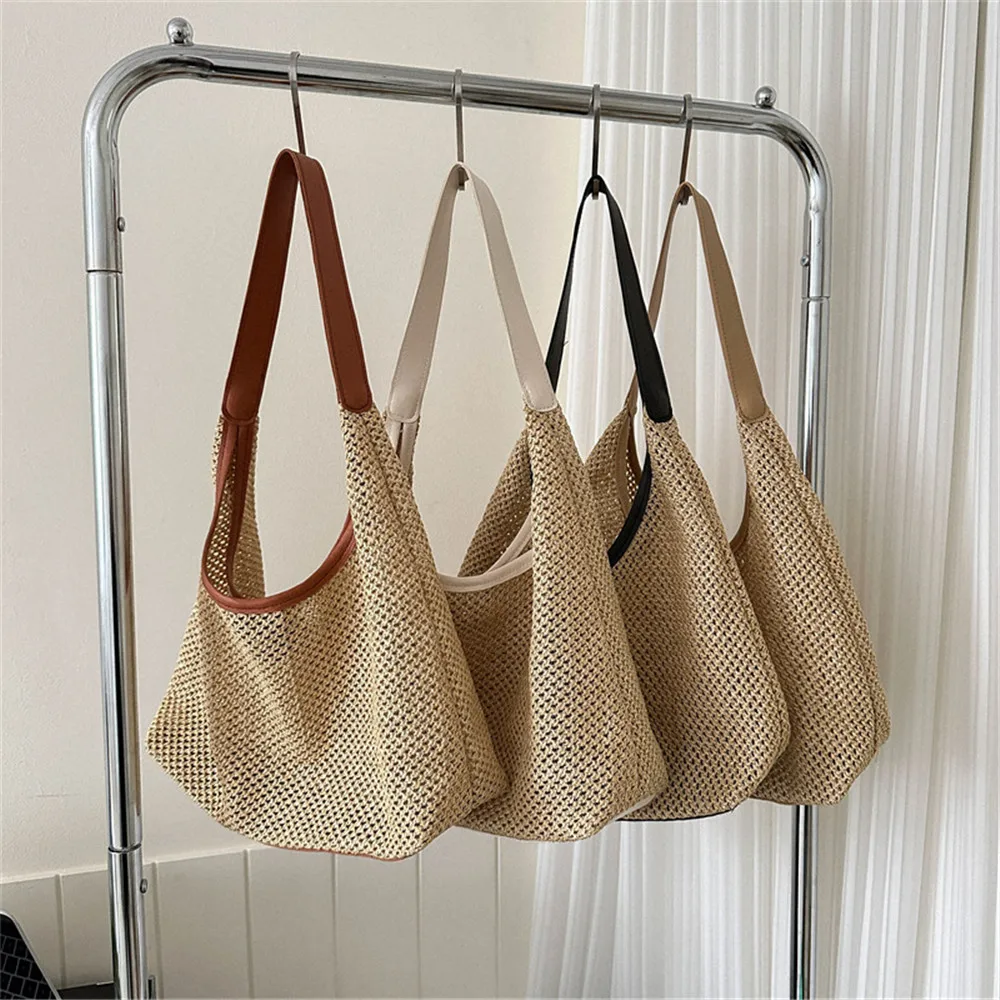 

Large Capacity Straw Crossbody Bag Lady Beach Holiday Woven Totes Casual Bag Women Shoulder Handbag Messenger Purse Shopping Bag