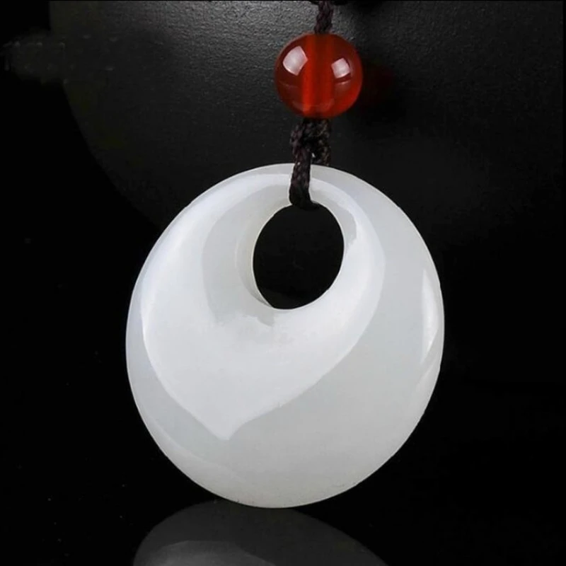 

White Jade Round Safety Buckle Pendant.