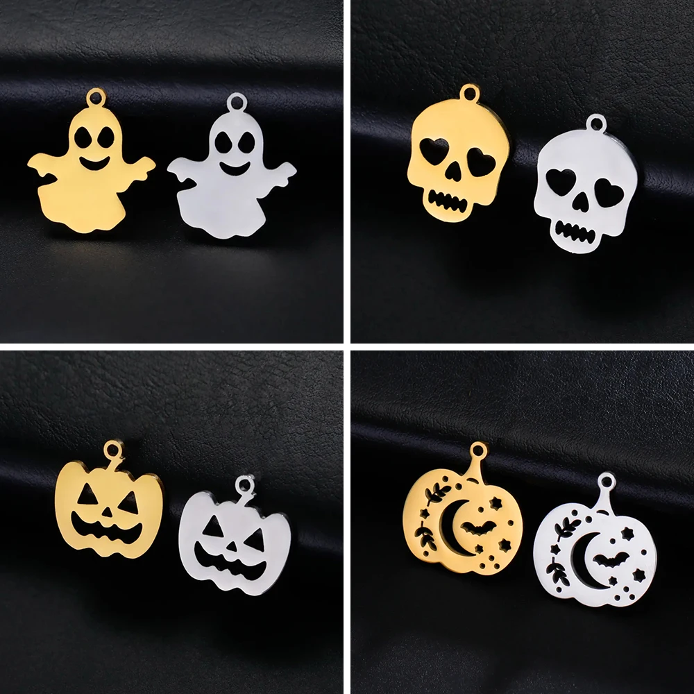 Teamer 5pcs Halloween ciondolo in acciaio inossidabile fascino zucca fantasma pipistrello collana fatta a mano fai da te orecchino portachiavi accessori ciondolo