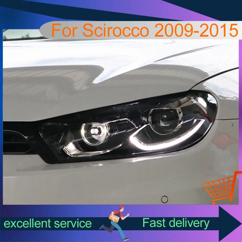 

Подходит для 2009-2015 Volkswagen Scirocco, модификация сборки фар, высококлассные двойные линзы, ксеноновые фонари дневного света