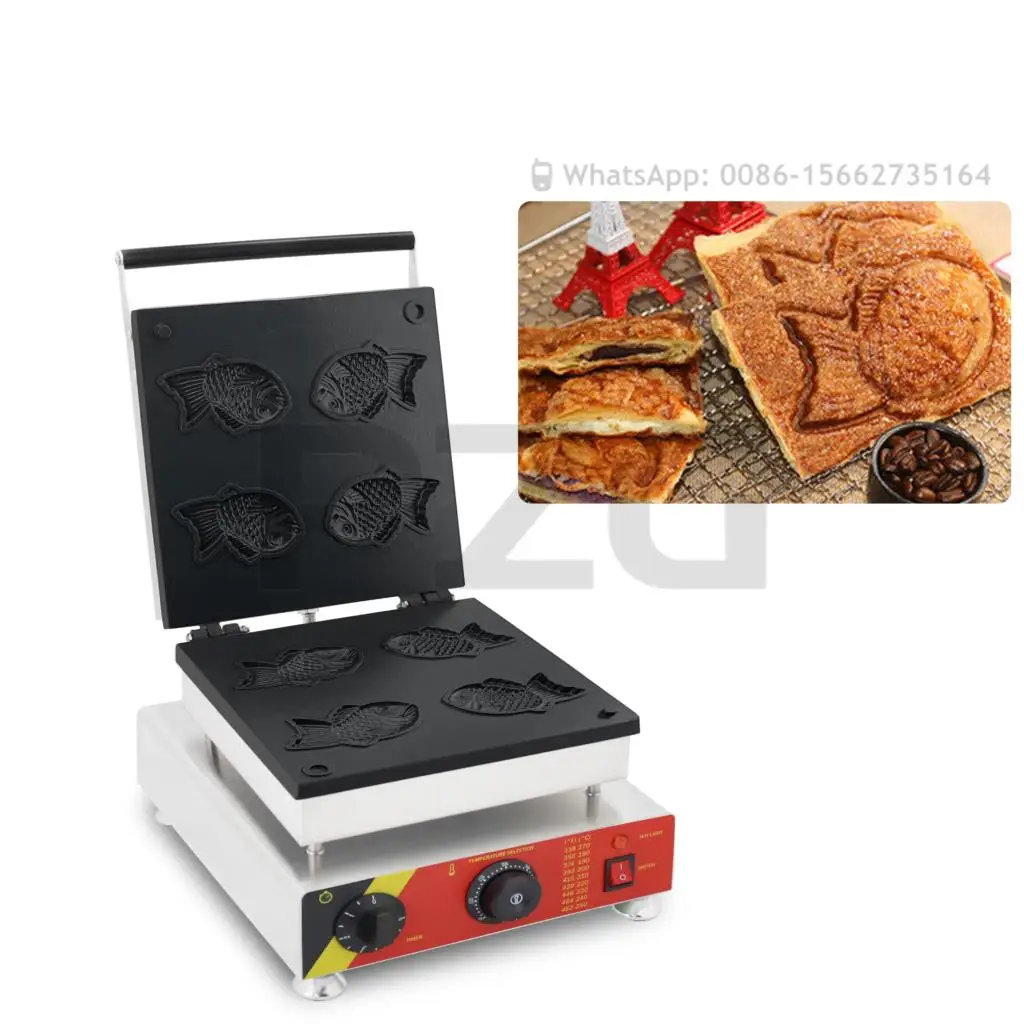 Commercial 4 Pcs Taiyaki Making Machine Fish Shape Waffle Taiyaki Maker 110V 220V Fish Shaped Croissant Waffle Maker Baker