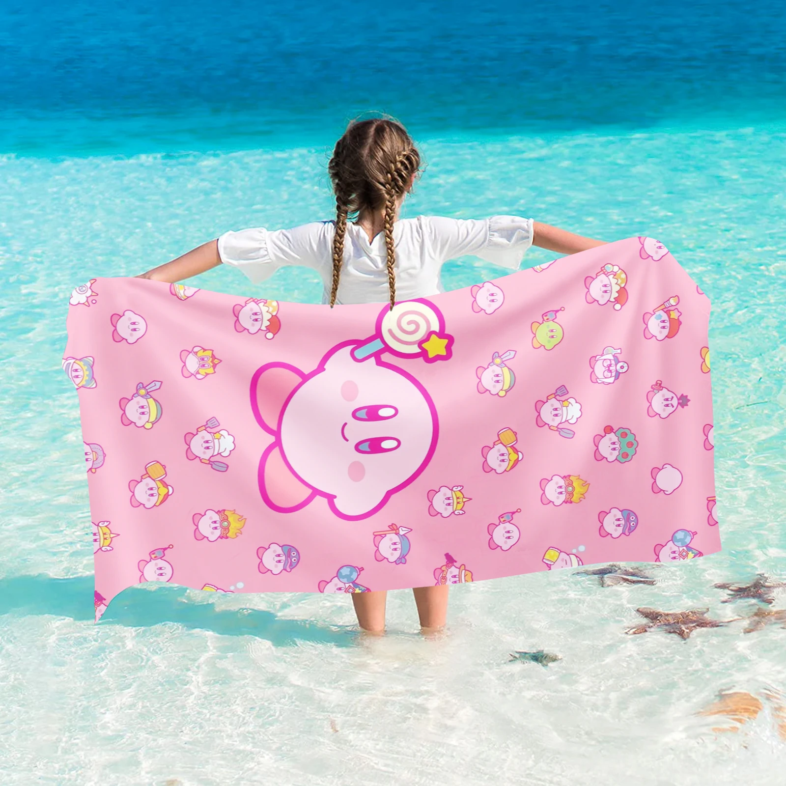 

Kirby Cute Beach towel Cartoon Towel for Women, Soft Shower, Microfiber, Travel, Picnic Pool, Bathroom